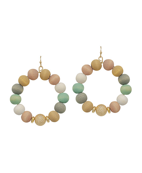 Satin Ball Accent Wood Beads Earring