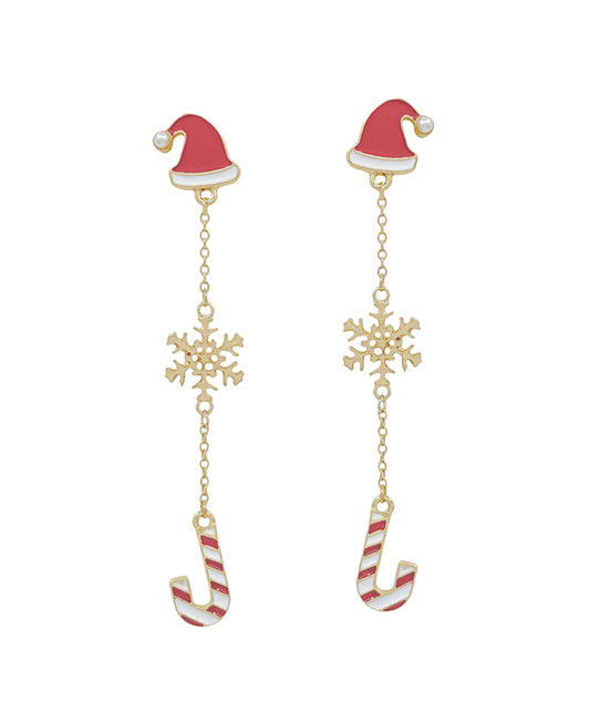 Santa Hat & Snowflake & Cane Drop Earring