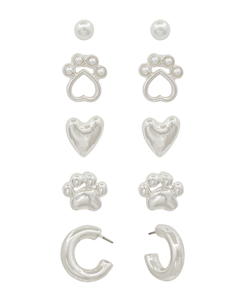 Paw & Heart & Hoop 5 Set Earring