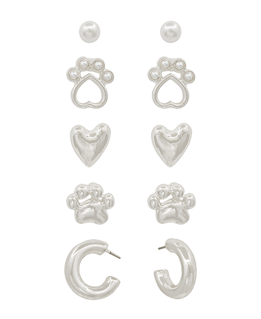 Paw & Heart & Hoop 5 Set Earring