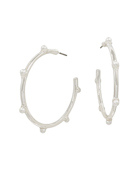 Pearl Accent Metal Hoop Earring