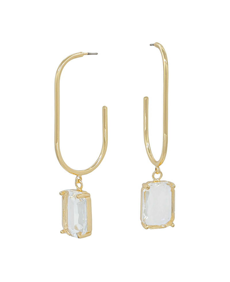 Oval Shape Hoop w/ Crystal Drop Earring