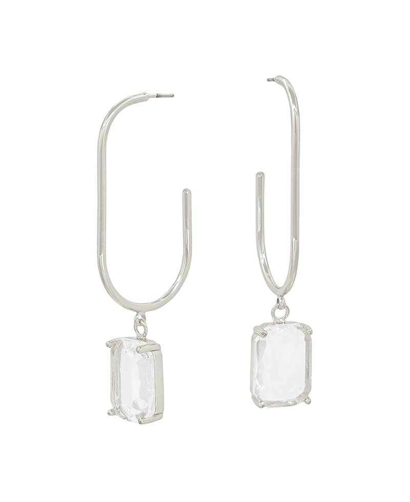 Oval Shape Hoop w/ Crystal Drop Earring