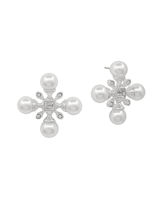 Large 4 Pearl Cross Shape Post Earring