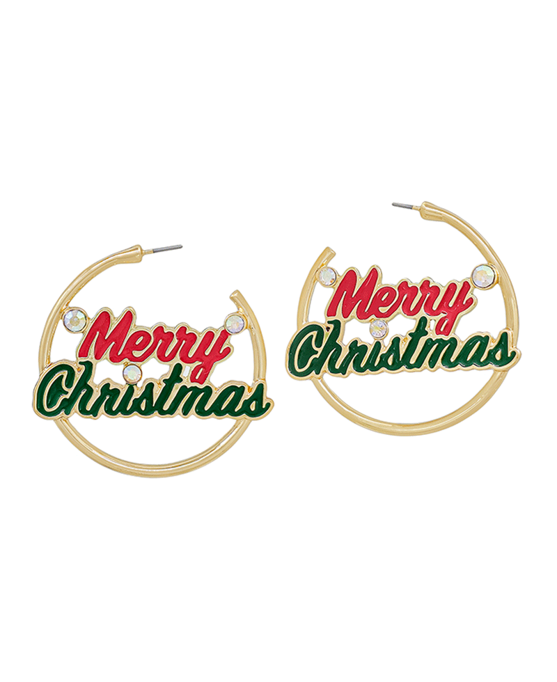 1.8" Merry Christmas Epoxy Hoop Earring