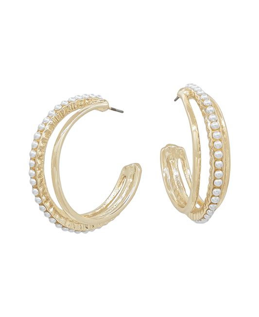 1.5" 3 Layered Pearl Accent Hoop Earring