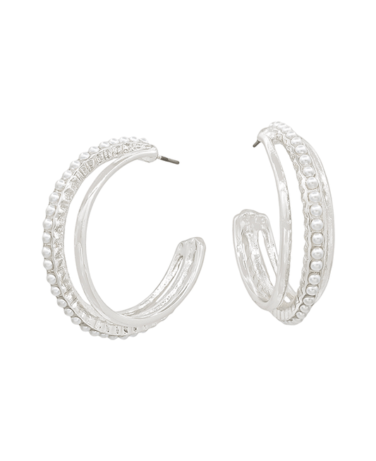 1.5" 3 Layered Pearl Accent Hoop Earring