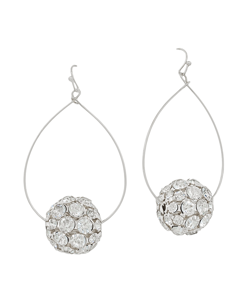 Wire Teardrop w/ 20mm Pave Ball Earring