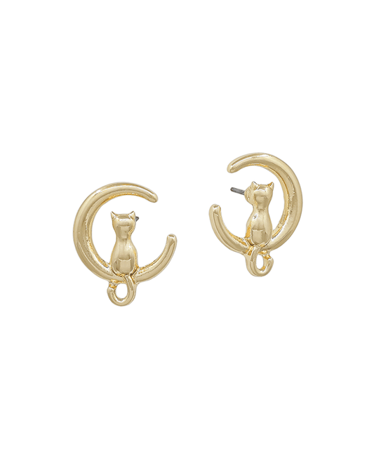 Small Cat & Moon Metal Post Earring