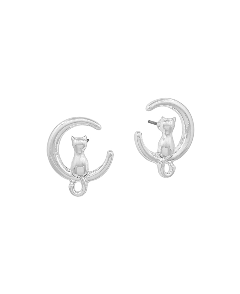 Small Cat & Moon Metal Post Earring