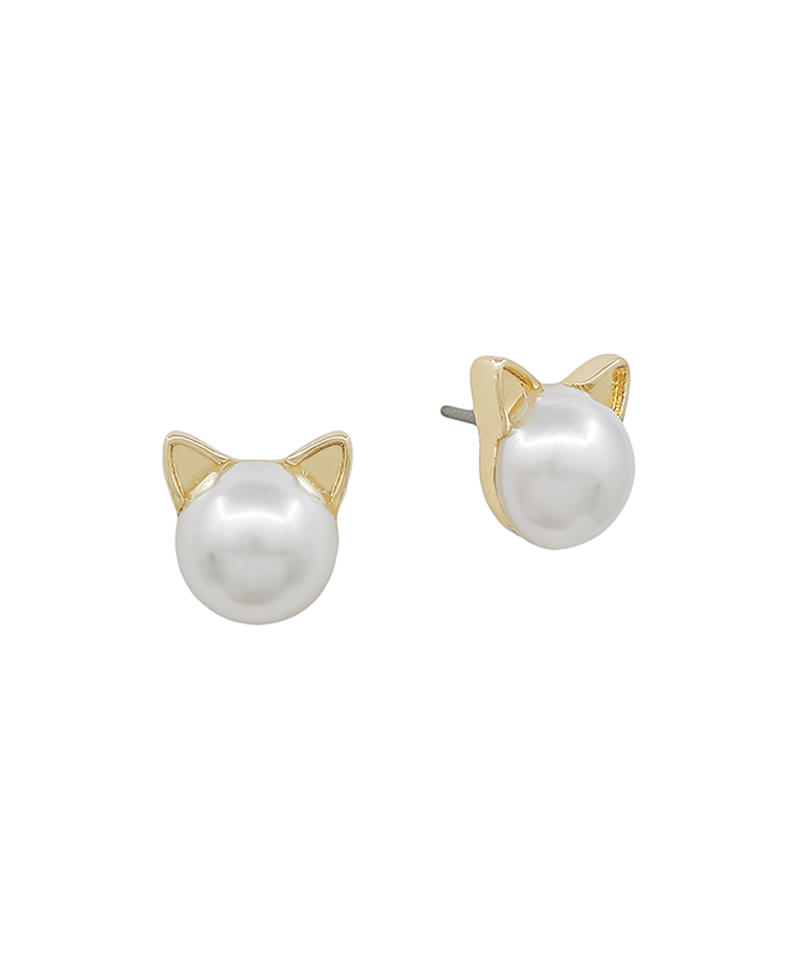 Small Pearl & Metal Cat Post Earring