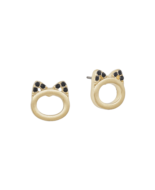 Paved Cat Shape Accent Stud Earring