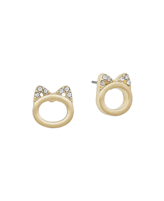 Paved Cat Shape Accent Stud Earring