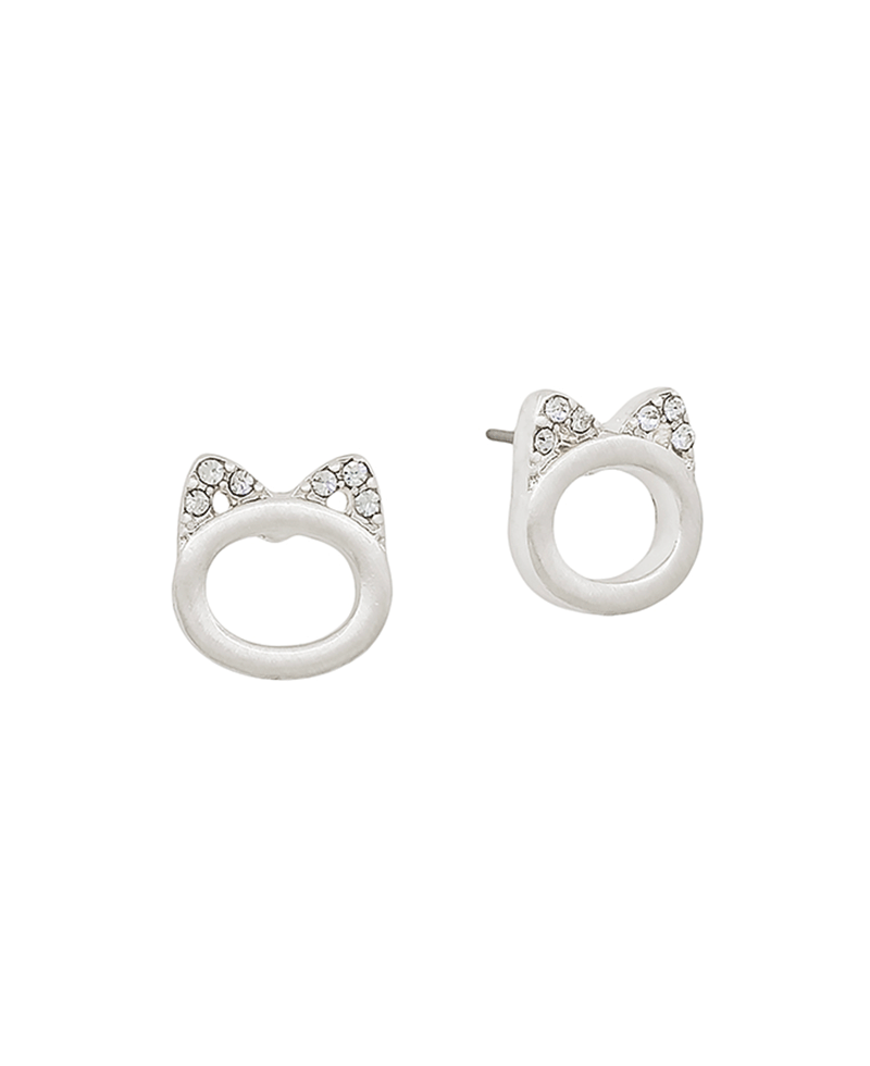 Paved Cat Shape Accent Stud Earring