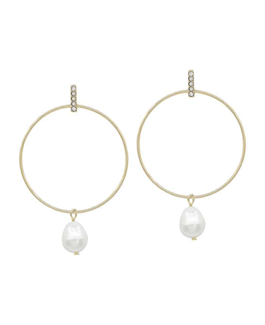 Pave Bar Post Ring & Pearl Drop Earring