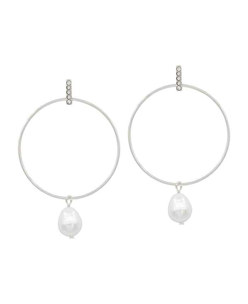 Pave Bar Post Ring & Pearl Drop Earring