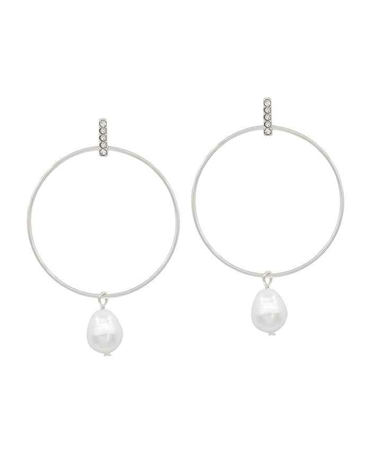 Pave Bar Post Ring & Pearl Drop Earring