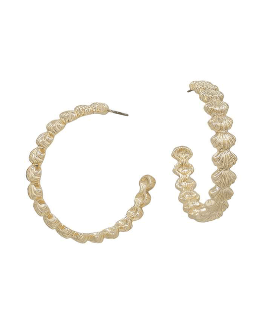 Shell Shape Textured Metal Hoop Earring