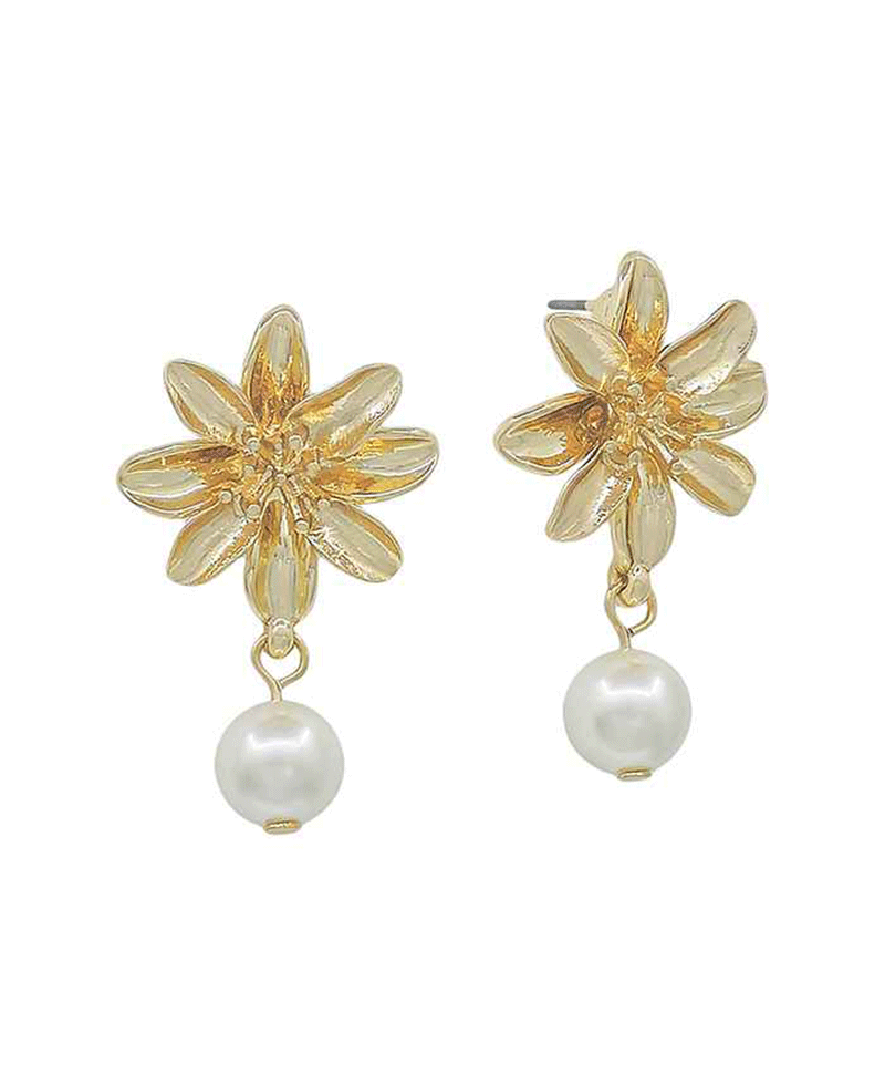 Metal Flower w/ Fresh Water Pearl Drop Earring