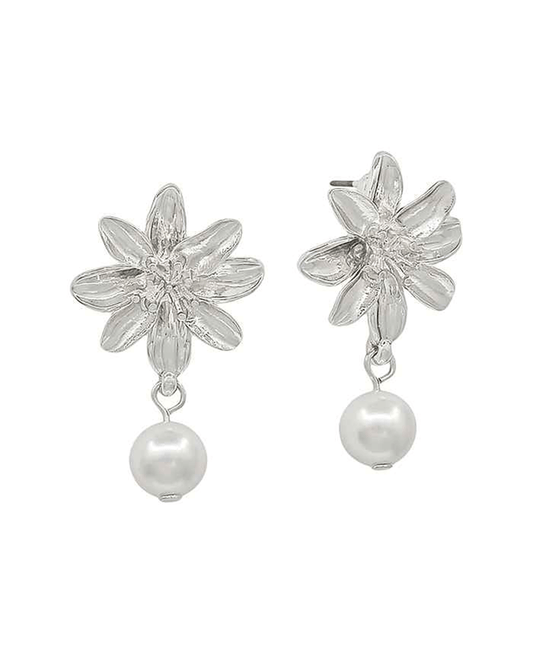 Metal Flower w/ Fresh Water Pearl Drop Earring