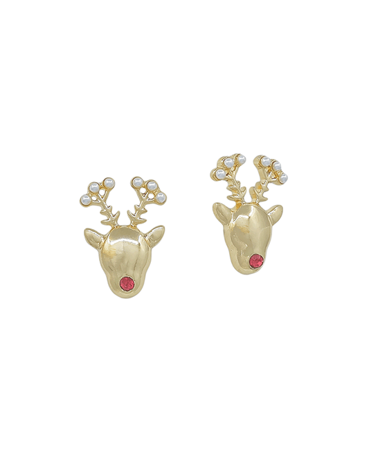 Small Reindeer Metal & Pearl Post Earring