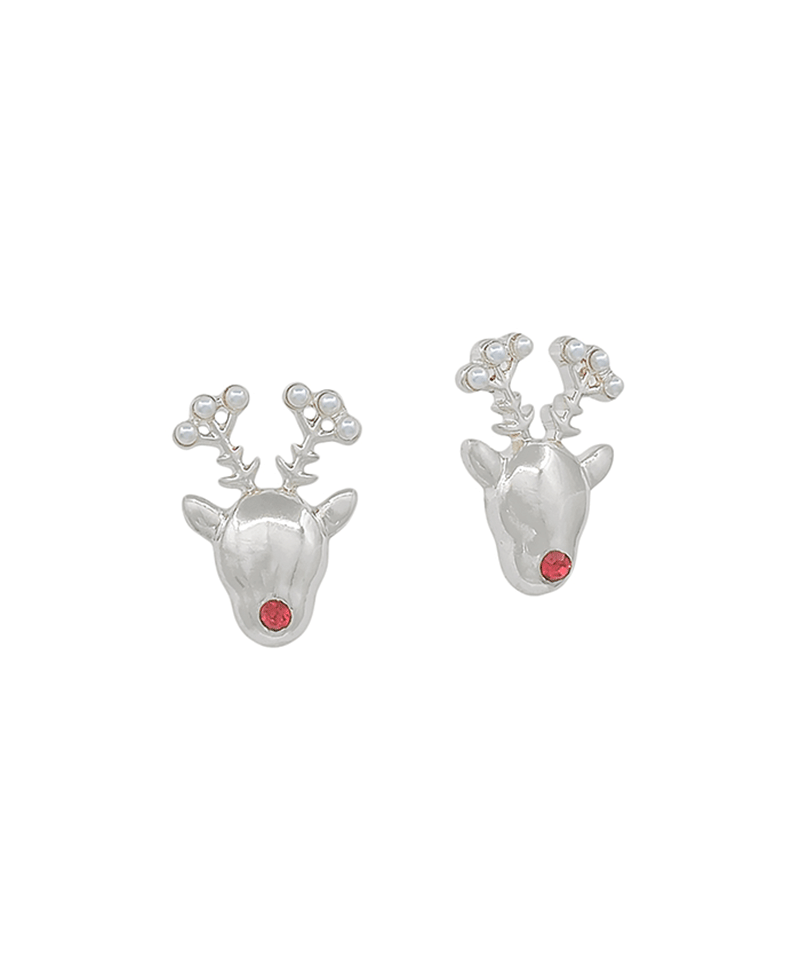 Small Reindeer Metal & Pearl Post Earring