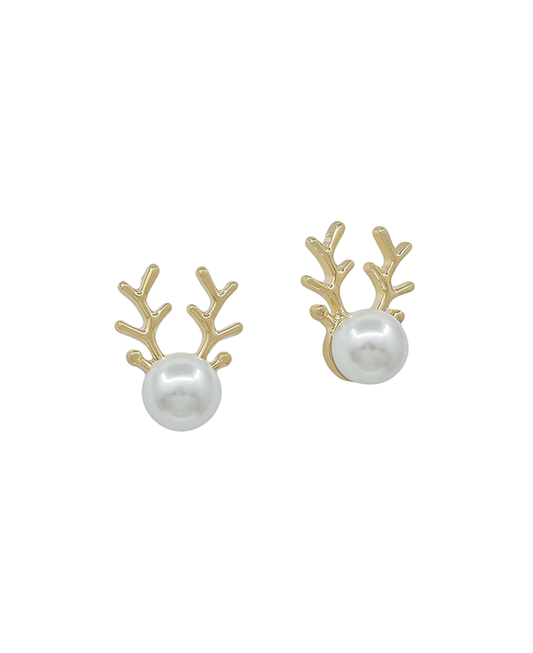 Pearl Accent Metal Reindeer Post Earring