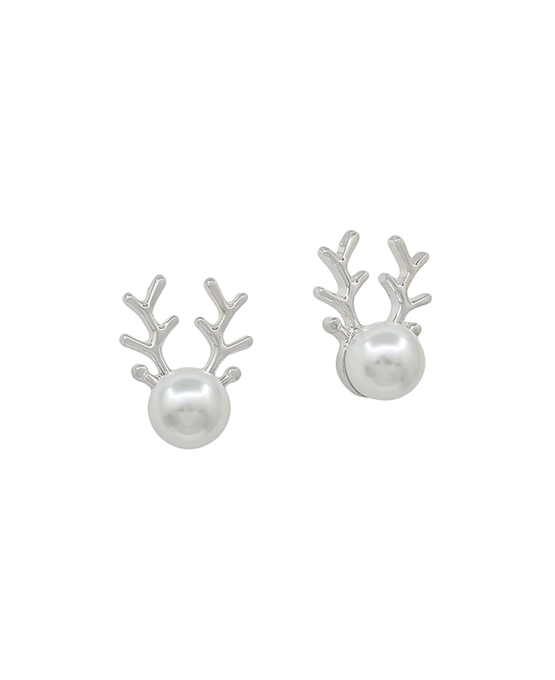 Pearl Accent Metal Reindeer Post Earring