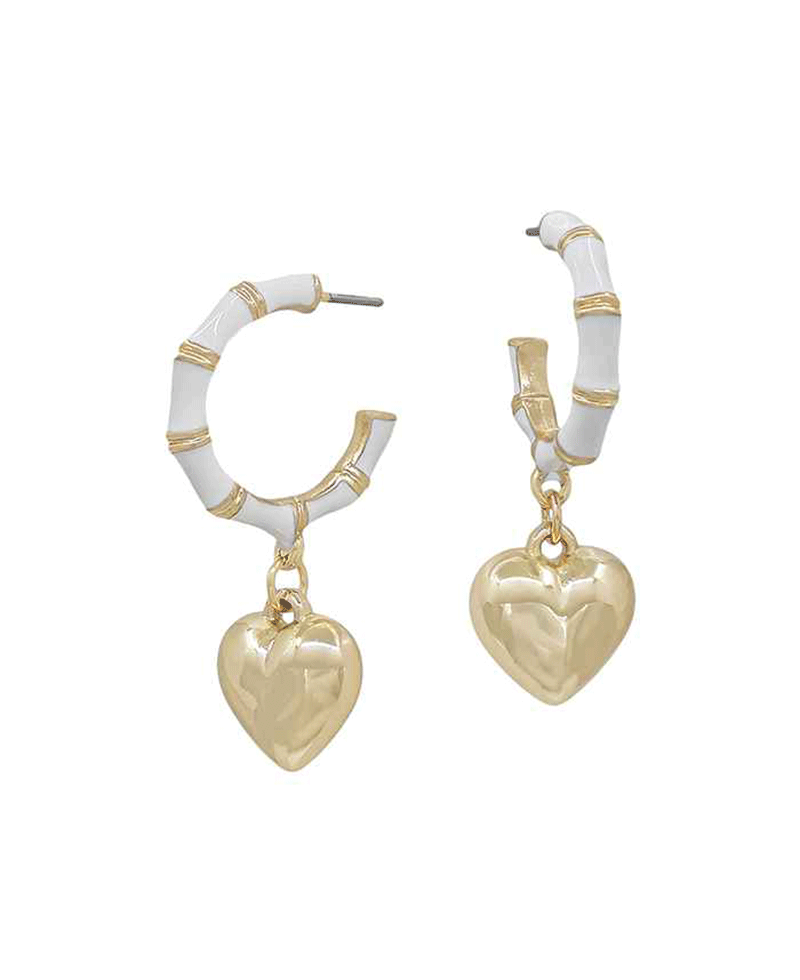 Heart Charm Bamboo Epoxy Hoop Earring - 1.0"