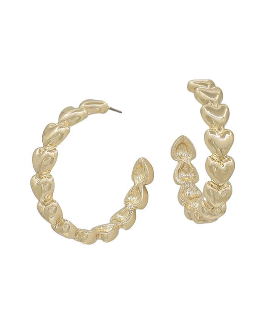 Volume Texture Heart Hoop Earring - 1.7"