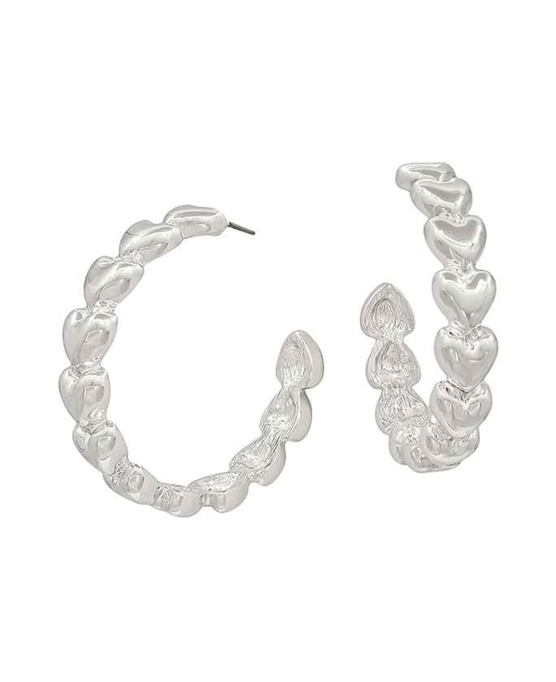 Volume Texture Heart Hoop Earring - 1.7"