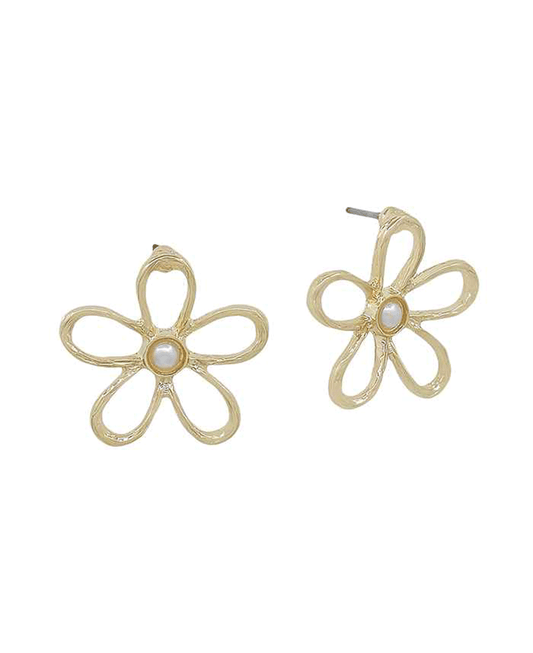 Flower Metal Frame w/ Pearl Post Earring