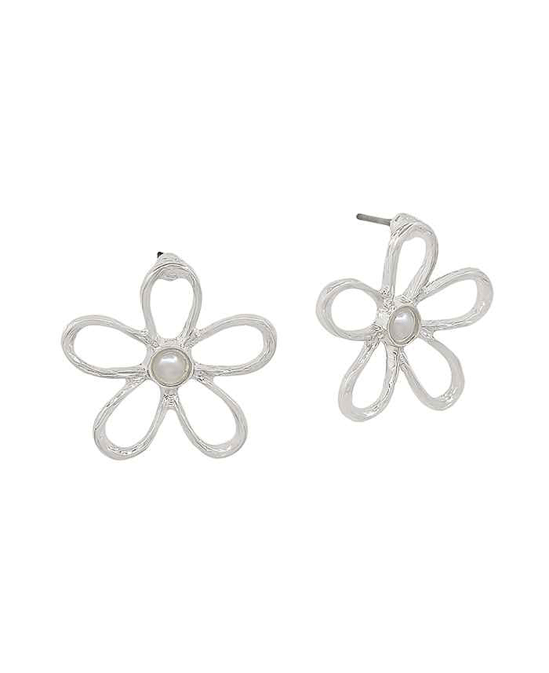 Flower Metal Frame w/ Pearl Post Earring