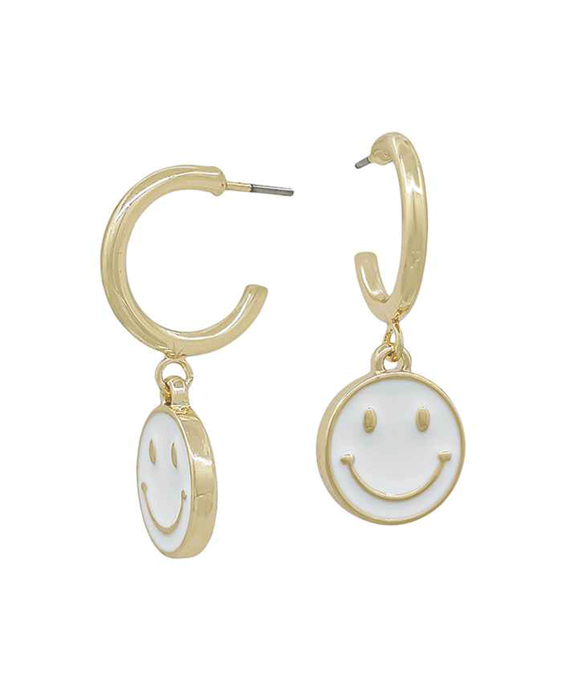 Small Metal Hoop w/ Smile Epoxy Charm Earring