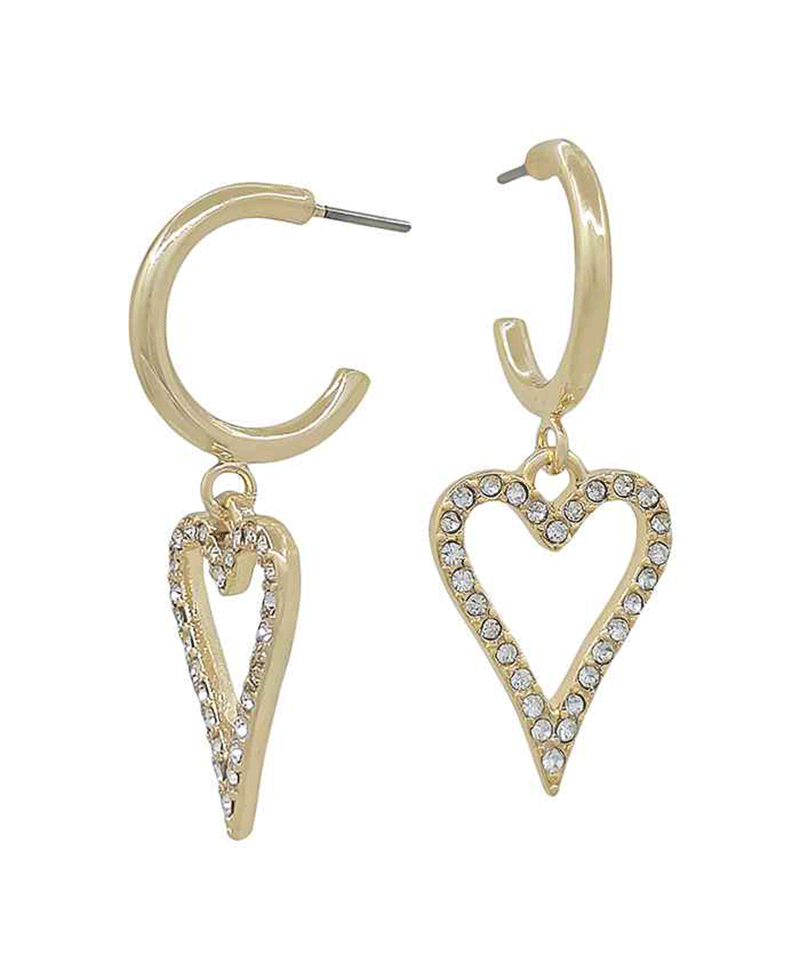 Small Metal Hoop w/ Paved Heart Charm Earring