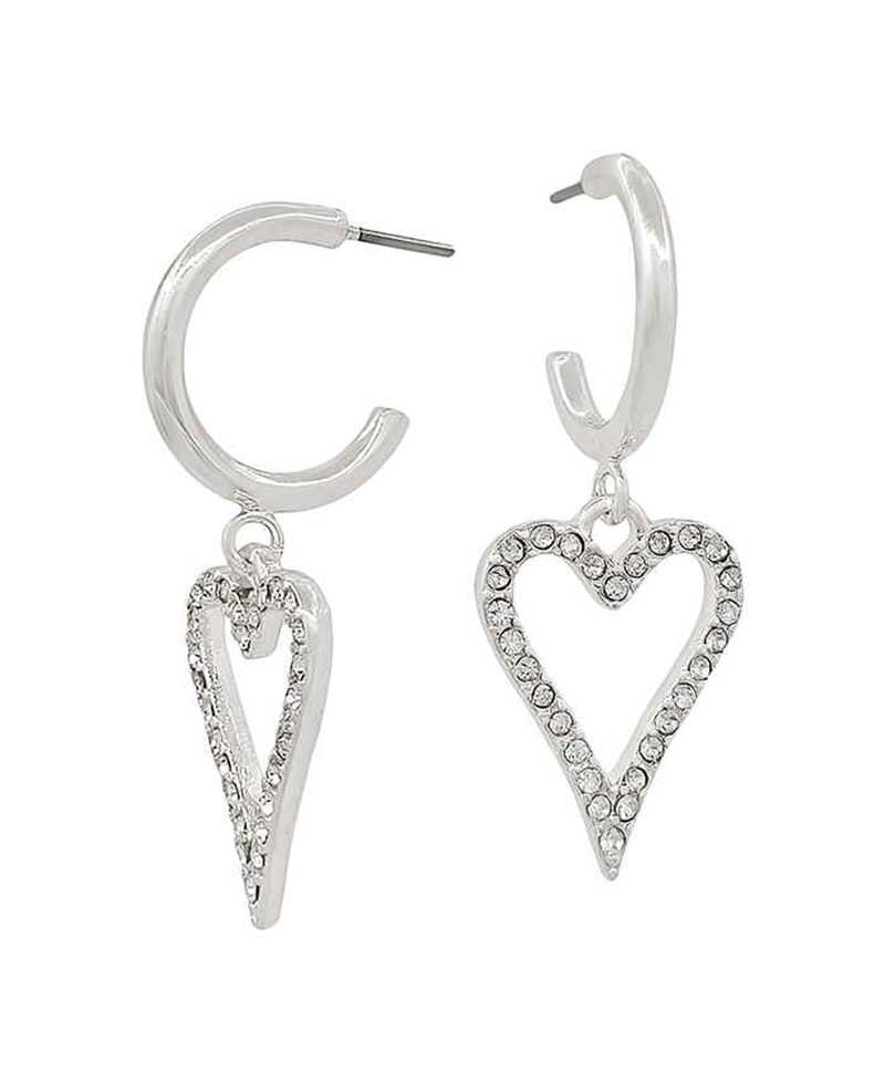 Small Metal Hoop w/ Paved Heart Charm Earring