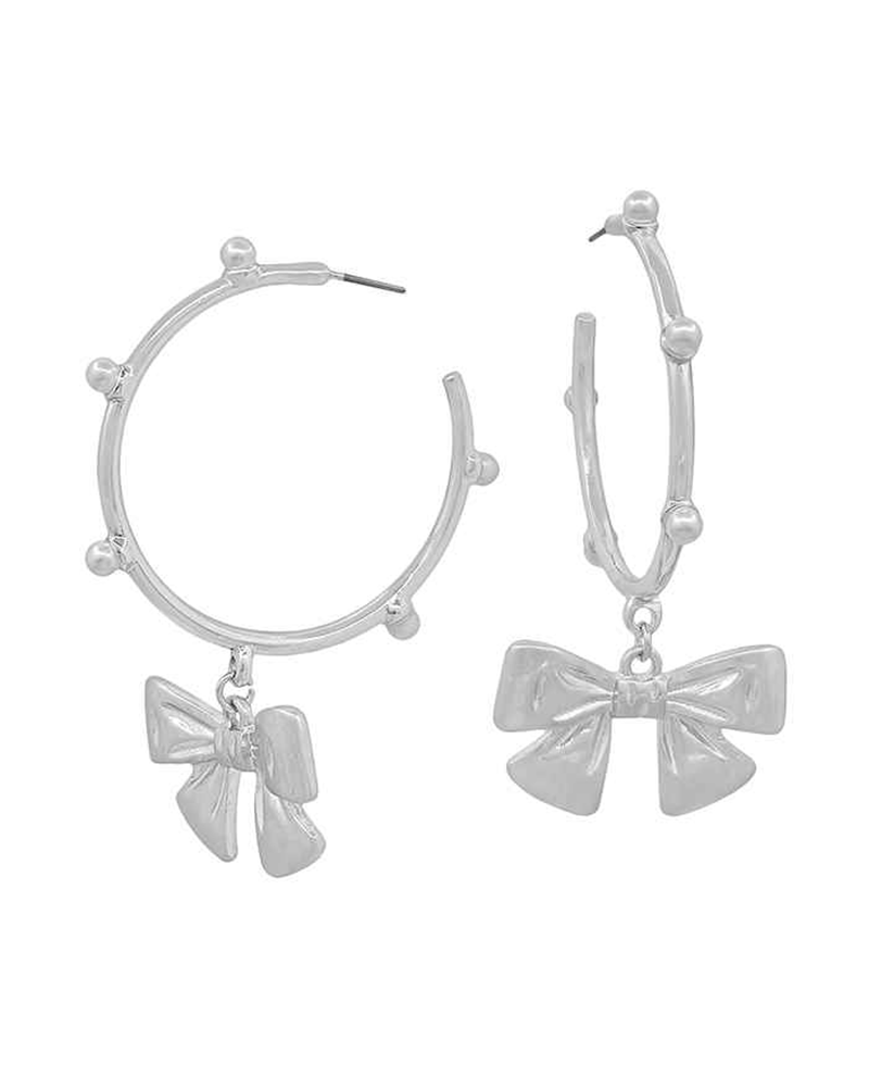 Pearl Accent w/ Ribbon Charm Hoop Earring - 2.0"