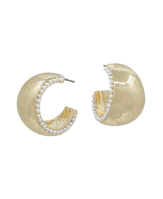 Bold Metal w/ Side Pearl Hoop Earring - 1.2"