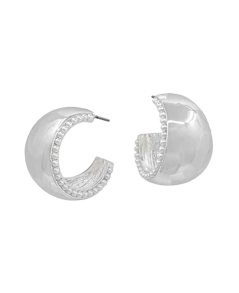 Bold Metal w/ Side Pearl Hoop Earring - 1.2"