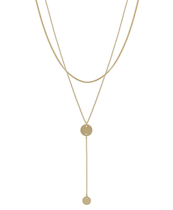 Y Drop w/ Double Circle Pendant Short Necklace