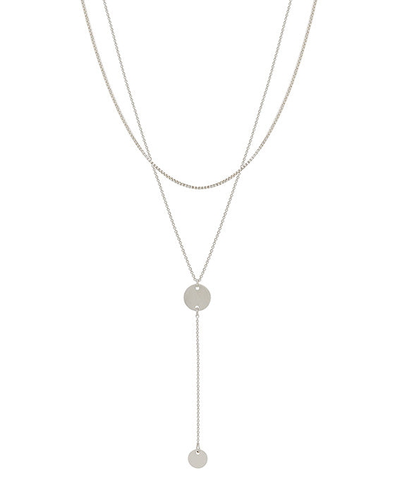 Y Drop w/ Double Circle Pendant Short Necklace