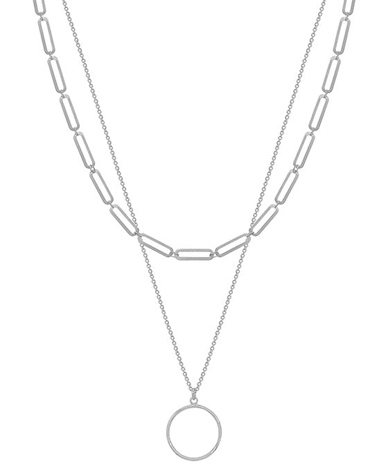 Thin Clip Chain Layer Round Pendant Short Necklace