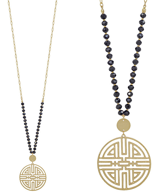 Oriental Shape Round Pendant Beads Necklace