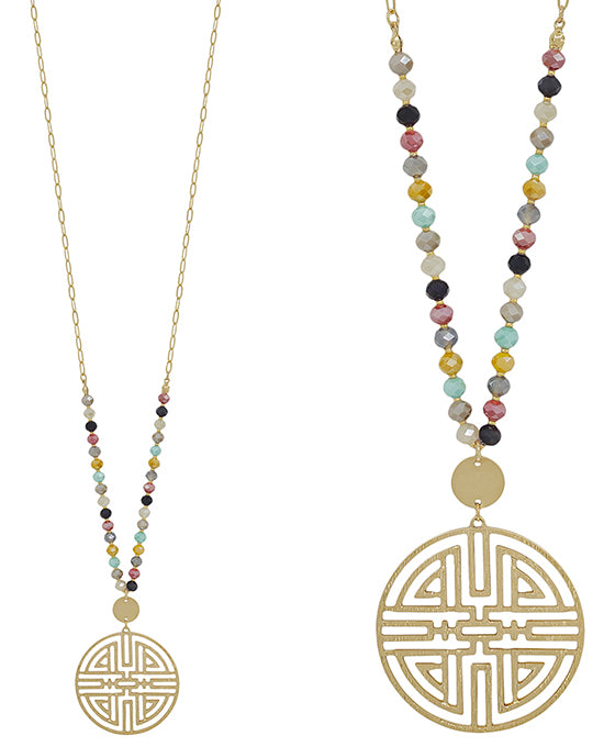 Oriental Shape Round Pendant Beads Necklace