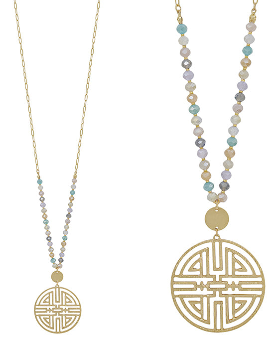 Oriental Shape Round Pendant Beads Necklace