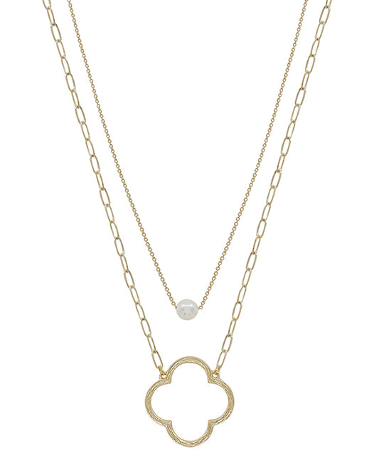 Metal Clover w/ Pearl Accent Short Necklace