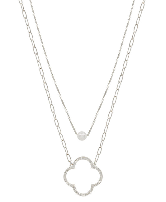 Metal Clover w/ Pearl Accent Short Necklace