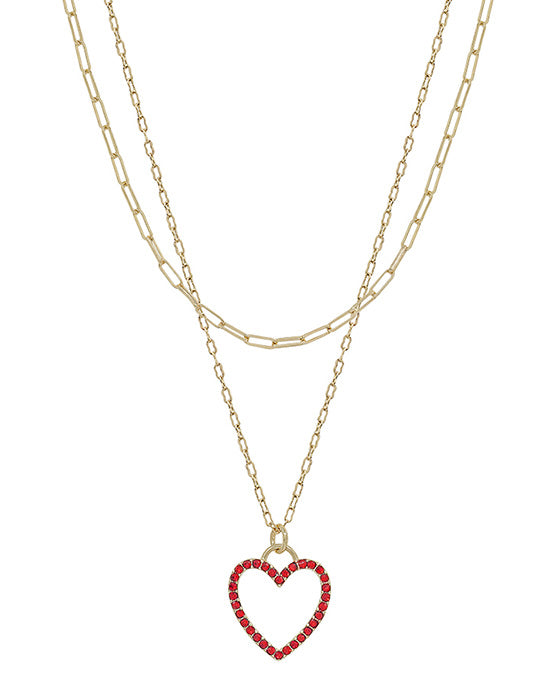 Heart Pave Pendant Double Layered Short Necklace