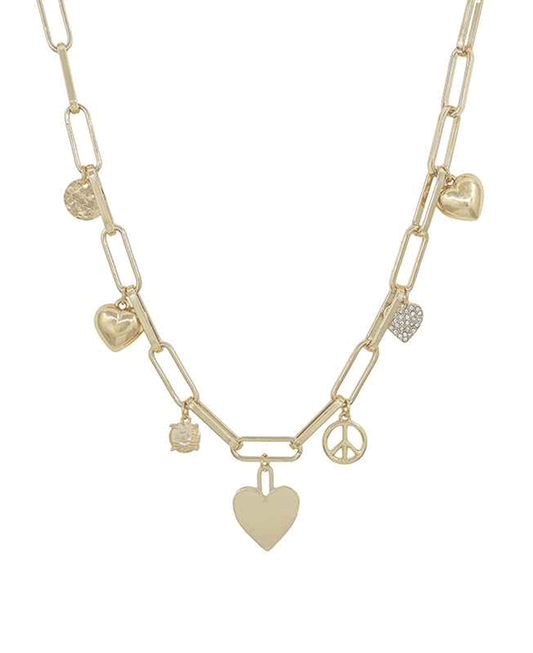 Heart & Crystal Charm Short Necklace