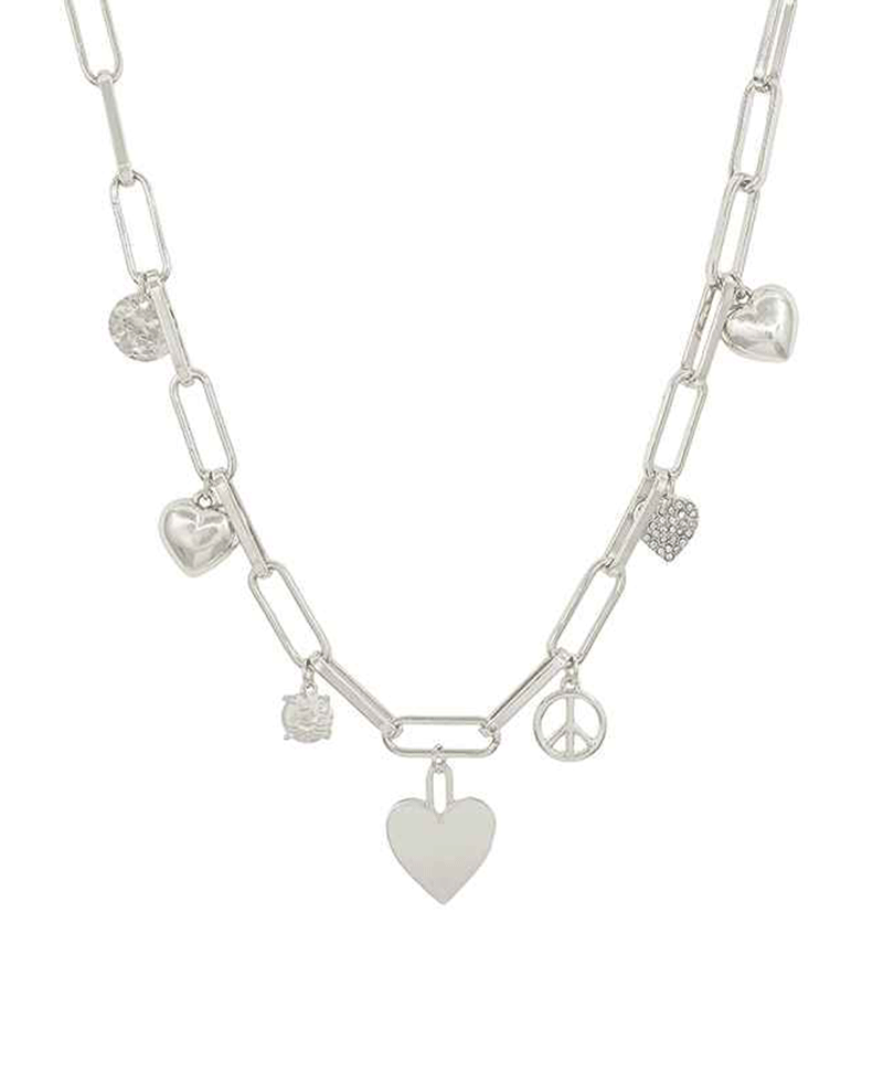 Heart & Crystal Charm Short Necklace